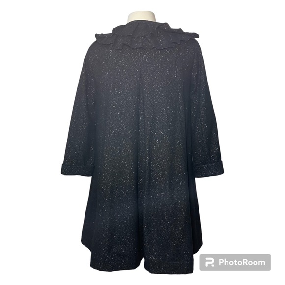 Twelve Couture black silver lurex wool blend 3/4 sleeve ruffle swing coat Size S - Picture 2 of 9